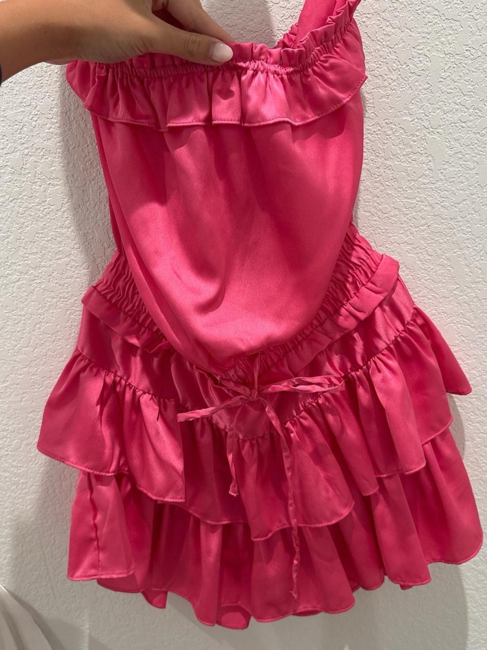 Ruffled Tiered Mini Dress in Hot Pink - Unbranded